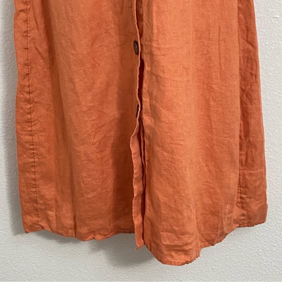 French Connection 100% Linen Button Down Sleeveless Midi V-neck Dress Ruffled 10 - Picture 5 of 12